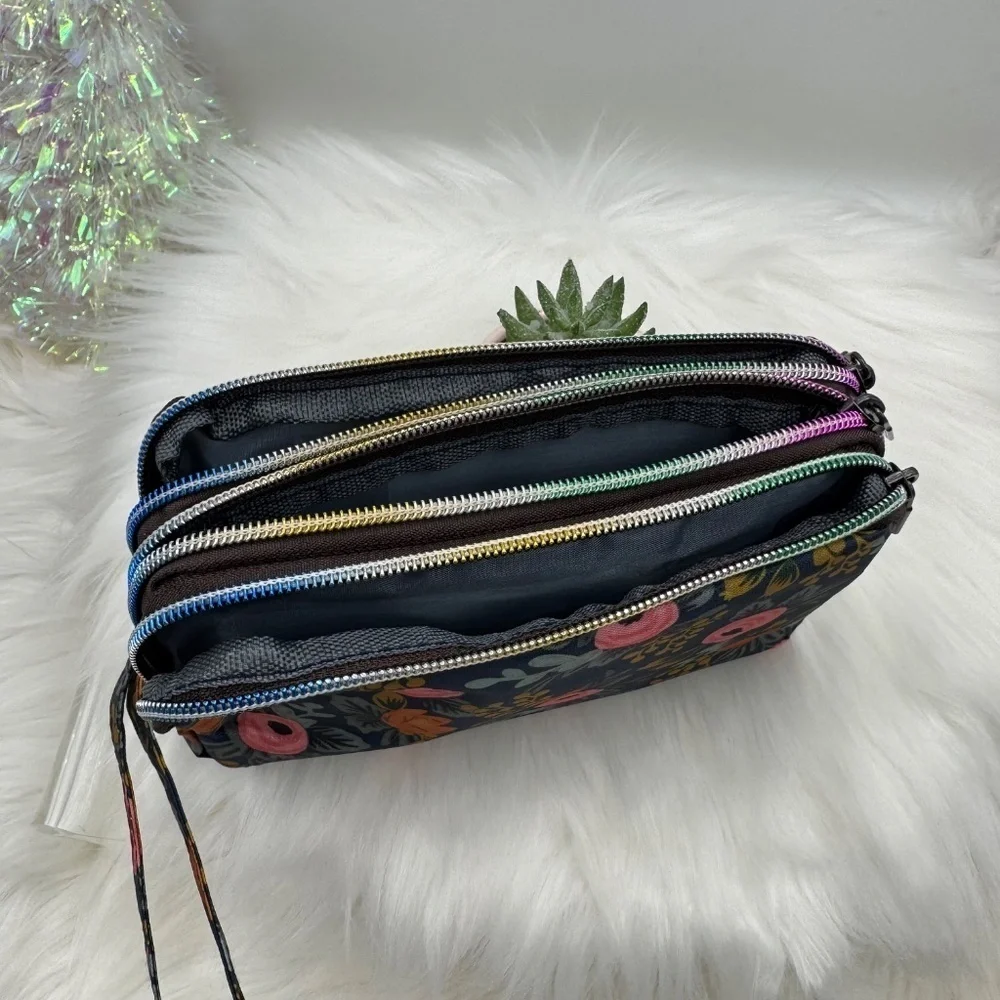 Floral Print Small Purse or Makeup Cosmetic Wristlet Blue 2